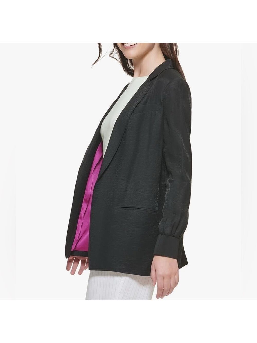 DKNY Womens Contrast Lining Modern Classic Sportswear BlazerOpenJacket Small